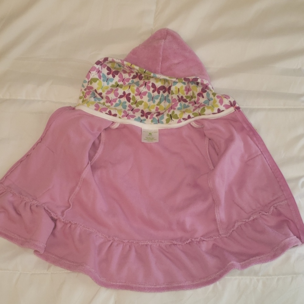 Zip-up Terry Cloth Robe w/ Butterfly Print Lining - Picture 2 of 5
